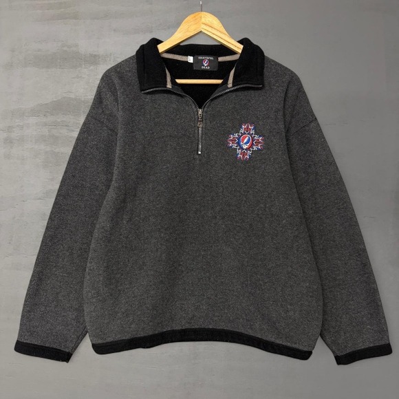 Vintage Grateful Dead RARE Fleece Pullover Grey Quarter Zip Embroidered Logo L